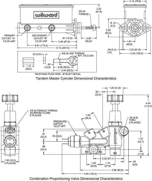 Wilwood Aluminum Tandem M/C Kit (Mustang) - Image 2